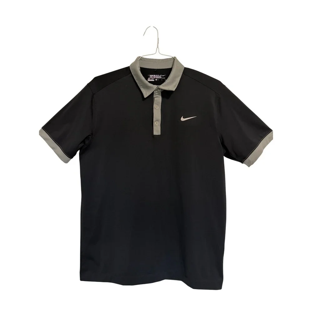 Nike Golf Polo Shirt Mens Medium Black Gray Dri-FIT Tour Performance Short